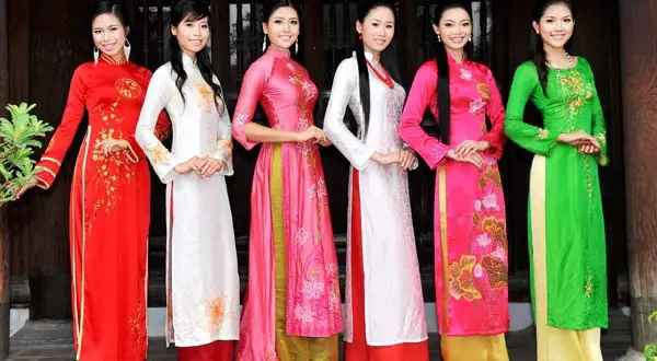 Girl in Ao Dai traditional vietnamese robe for females Ho Chi Minh